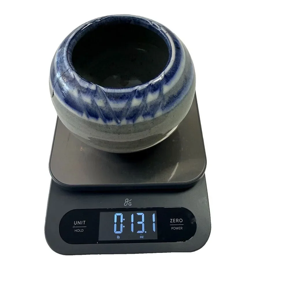 Joel Knanishu Raku Small Pottery Vase with Porcelain and Blue Speckled Glaze